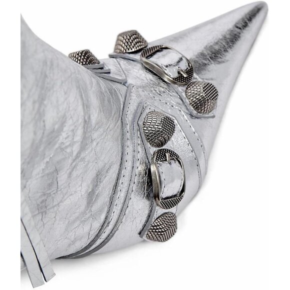 Women's Faux Leather Silver Stiletto Knee High Pointed Toe High Heel Zipper Boot - Picture 5 of 7